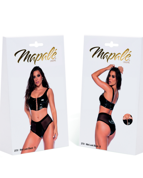 Mapalé Hook Eye 2-delig Lingerie Set Wet Look Zwart L