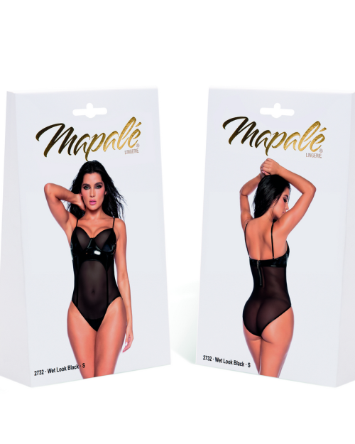Mapalé Medium Coverage Bodysuit Wet Look Zwart M