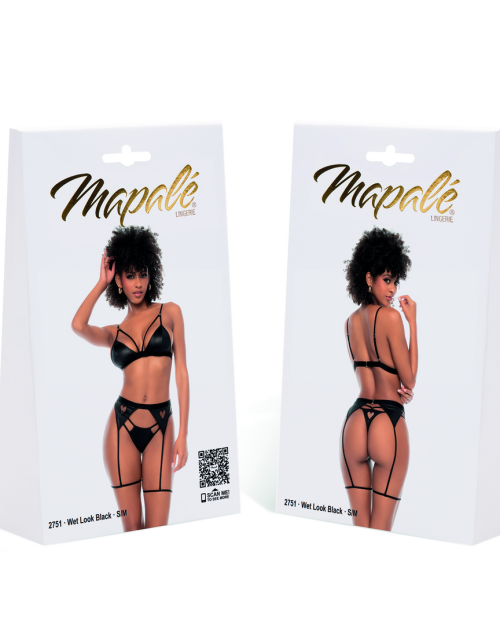 Mapalé 3-delig Lingerie Setje Wet Look Zwart L/XL
