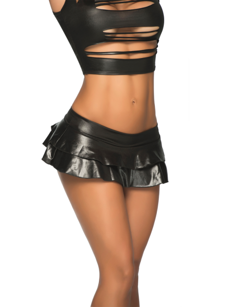 Mapalé Minirok Met Dubbele Laag Glanzend Zwart M/L