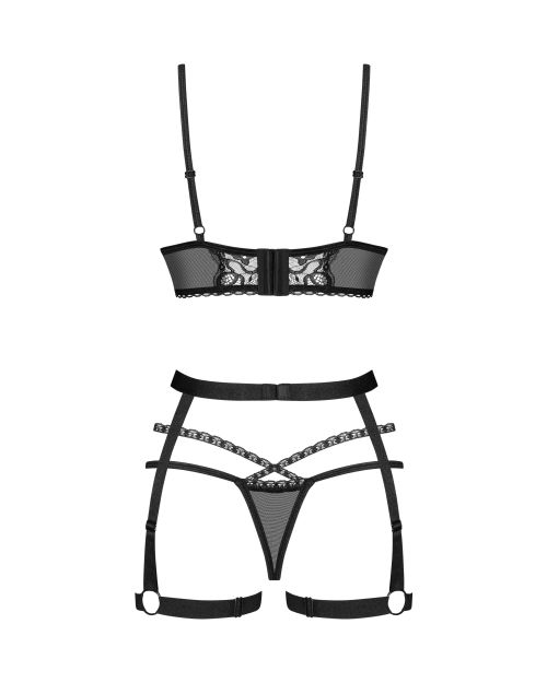 Obsessive Blomentis Lingerie Set 3 Stuks Zwart M/L
