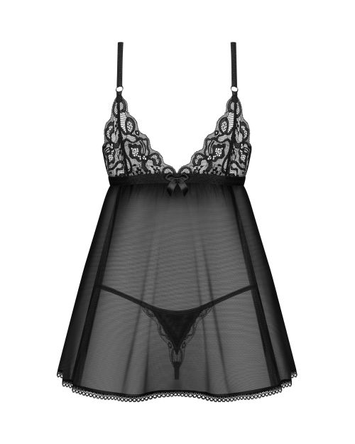 Obsessive Blomentis Babydoll&String Zwart M/L